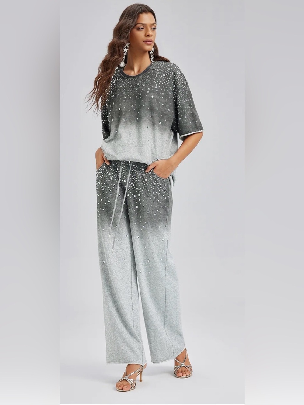 RICHRADIQS
Women’s Rich Radi Q’s Ombre Rhinestones Washed Knit Pants Gray Large